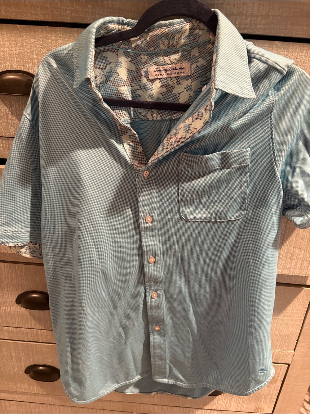 Tommy Bahama Sky Blue Short-Sleeve Button-Down with Floral Trim
